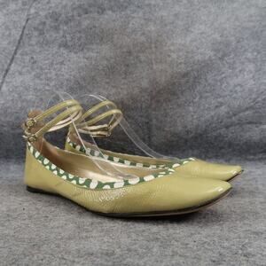 Font Shoes Womens 41 Ballet Flat Ankle Strap Buckle Patent Leather Fashion Green